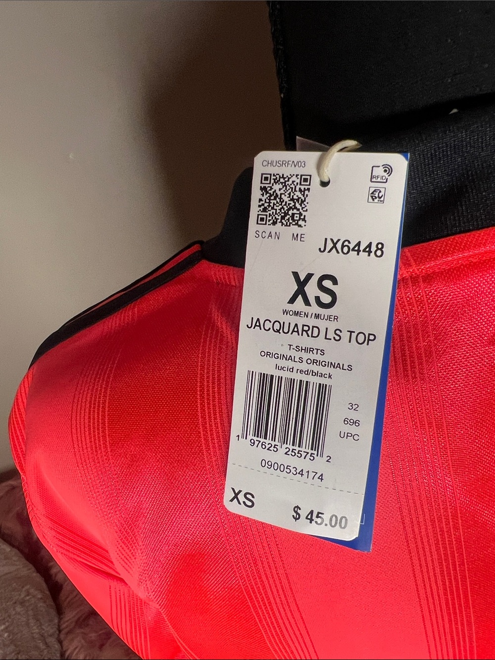 adidas Red Cropped V-Neck Long Sleeve Top with Black Accents - Picture 3 of 6